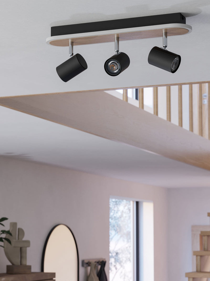 Eglo modern 3-light spotlight wood and steel 46cm, UK version