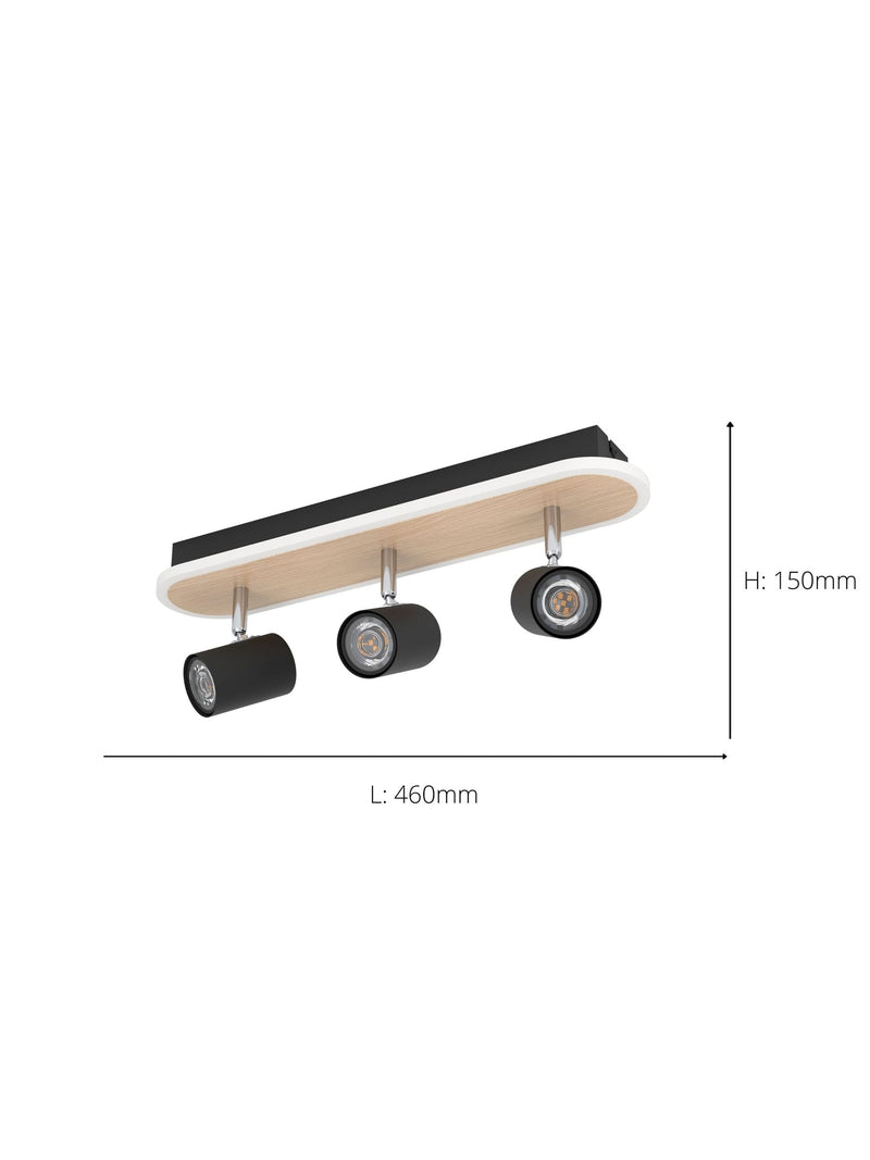 Eglo modern 3-light spotlight wood and steel 46cm, UK version