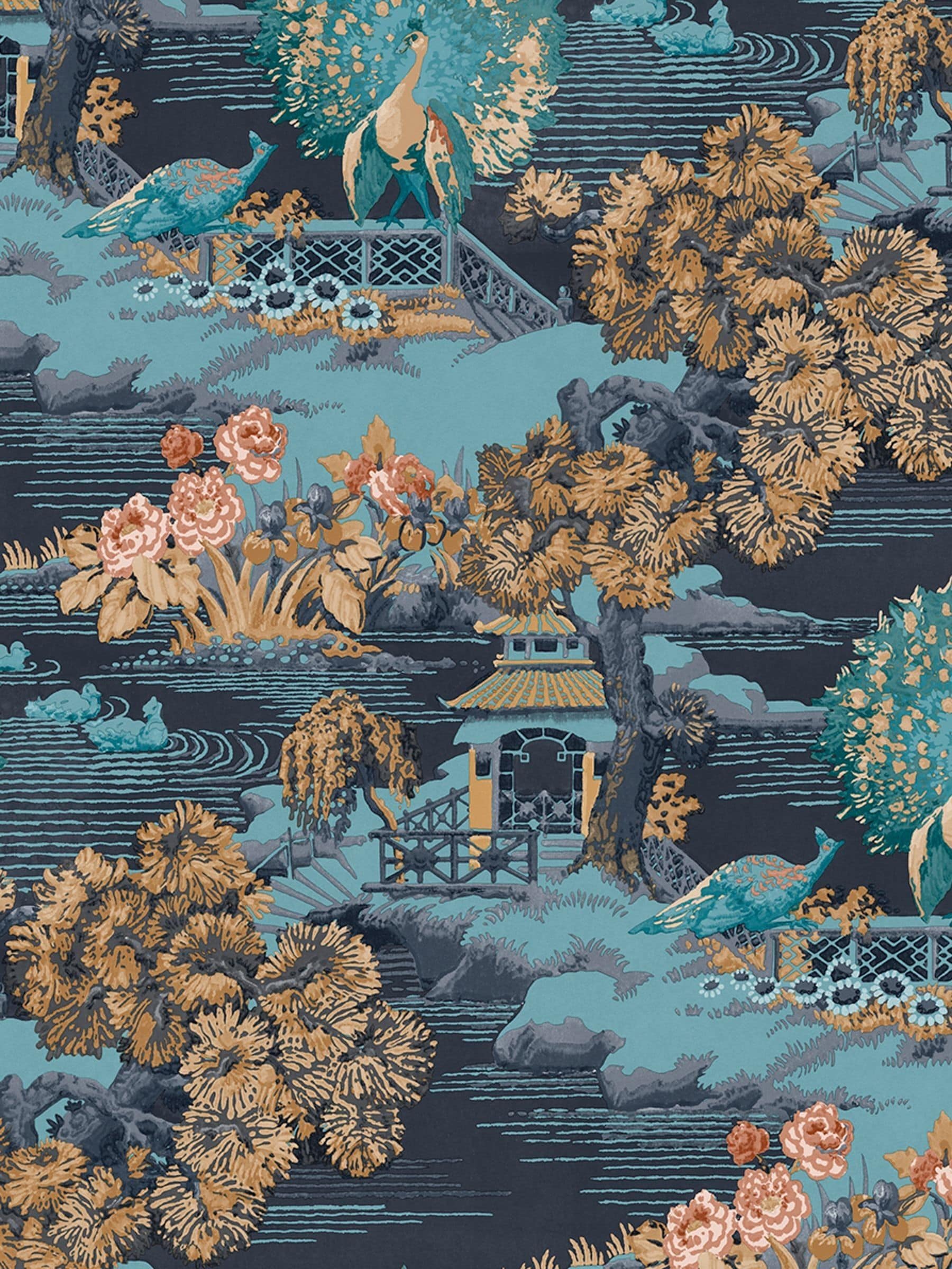 Graham & Brown Navy Edo Toile A4 wallpaper sample (British brand)