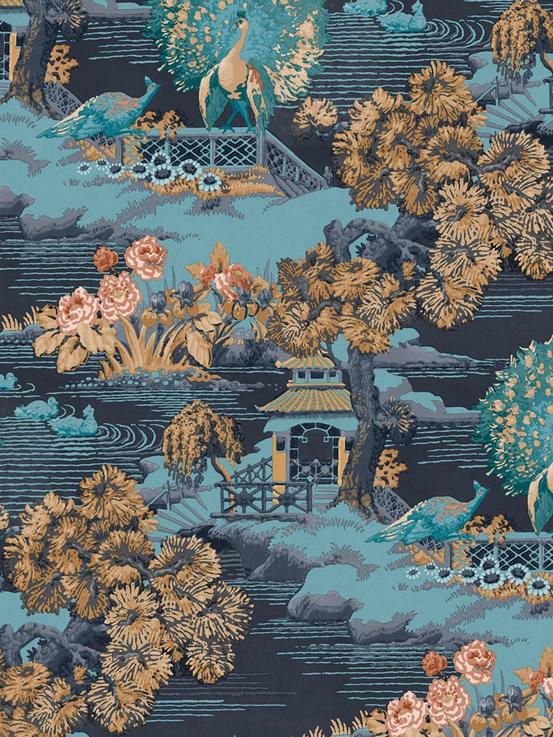 Graham & Brown Navy Edo Toile A4 wallpaper sample (British brand)