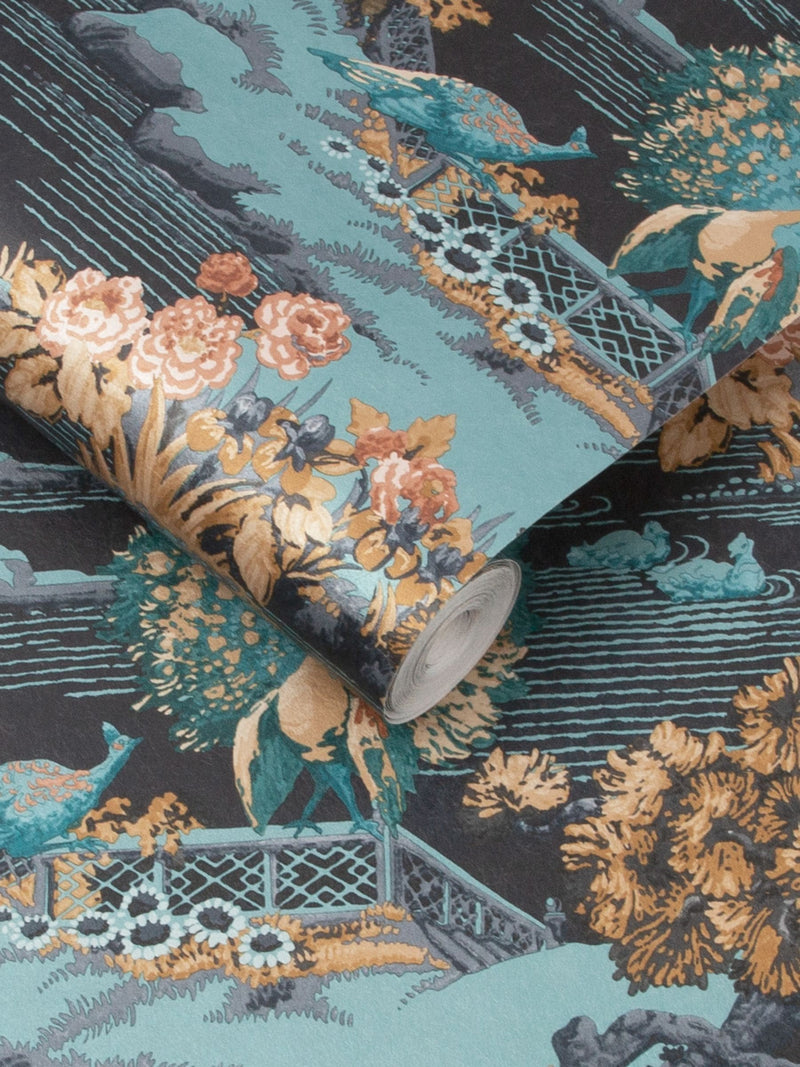 Graham & Brown Navy Edo Toile A4 wallpaper sample (British brand)