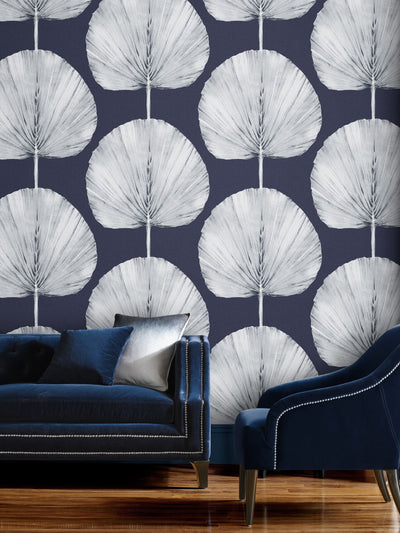 Next Graham & Brown Navy Palm Fan A4 Wallpaper Sample- Buy online at McGrocer