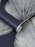 Graham & Brown Navy Palm Fan wallpaper sample A4 (British brand)