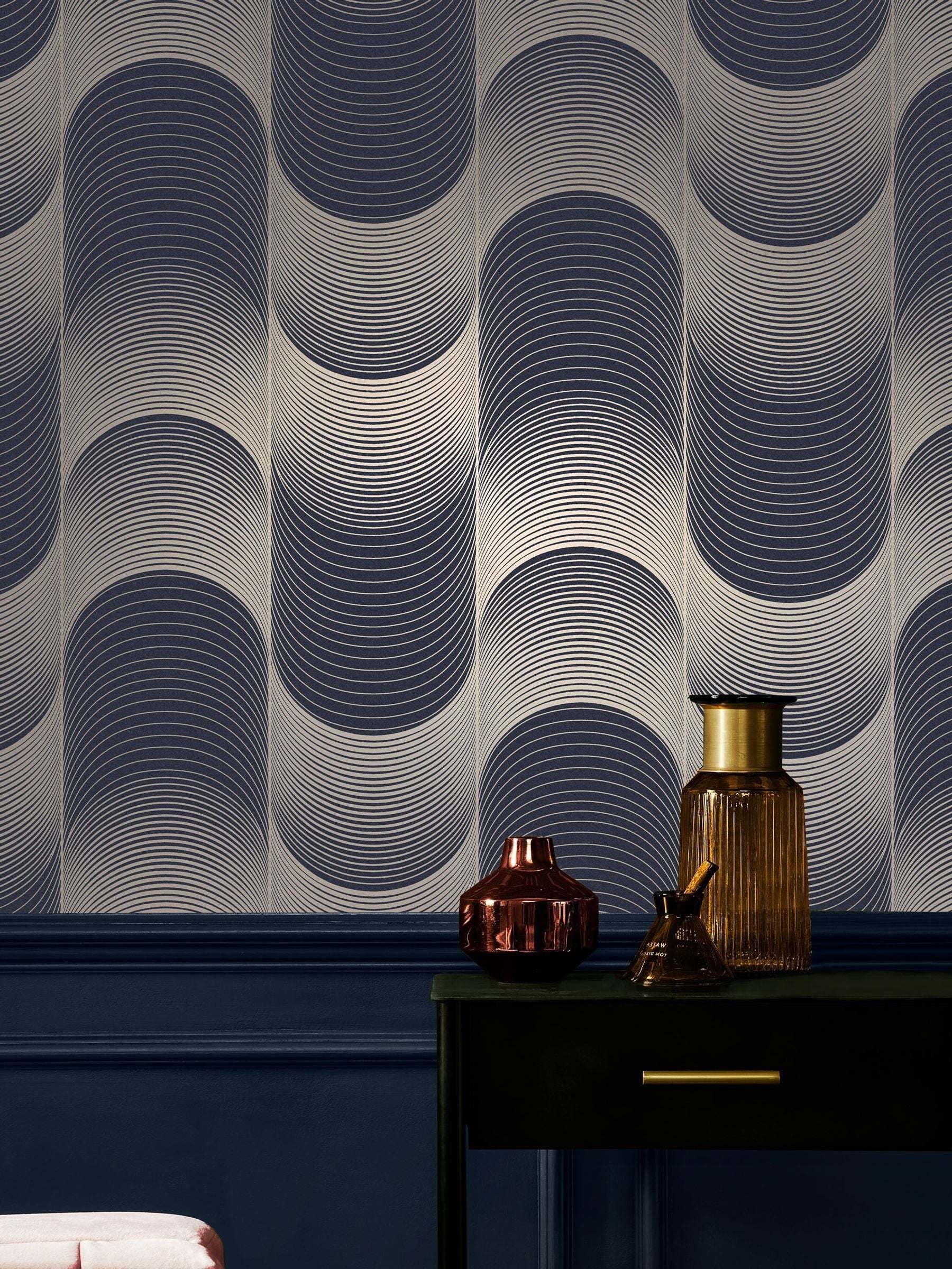 Graham & Brown Navy or Pale Gold Eclipse A4 Wallpaper Sample