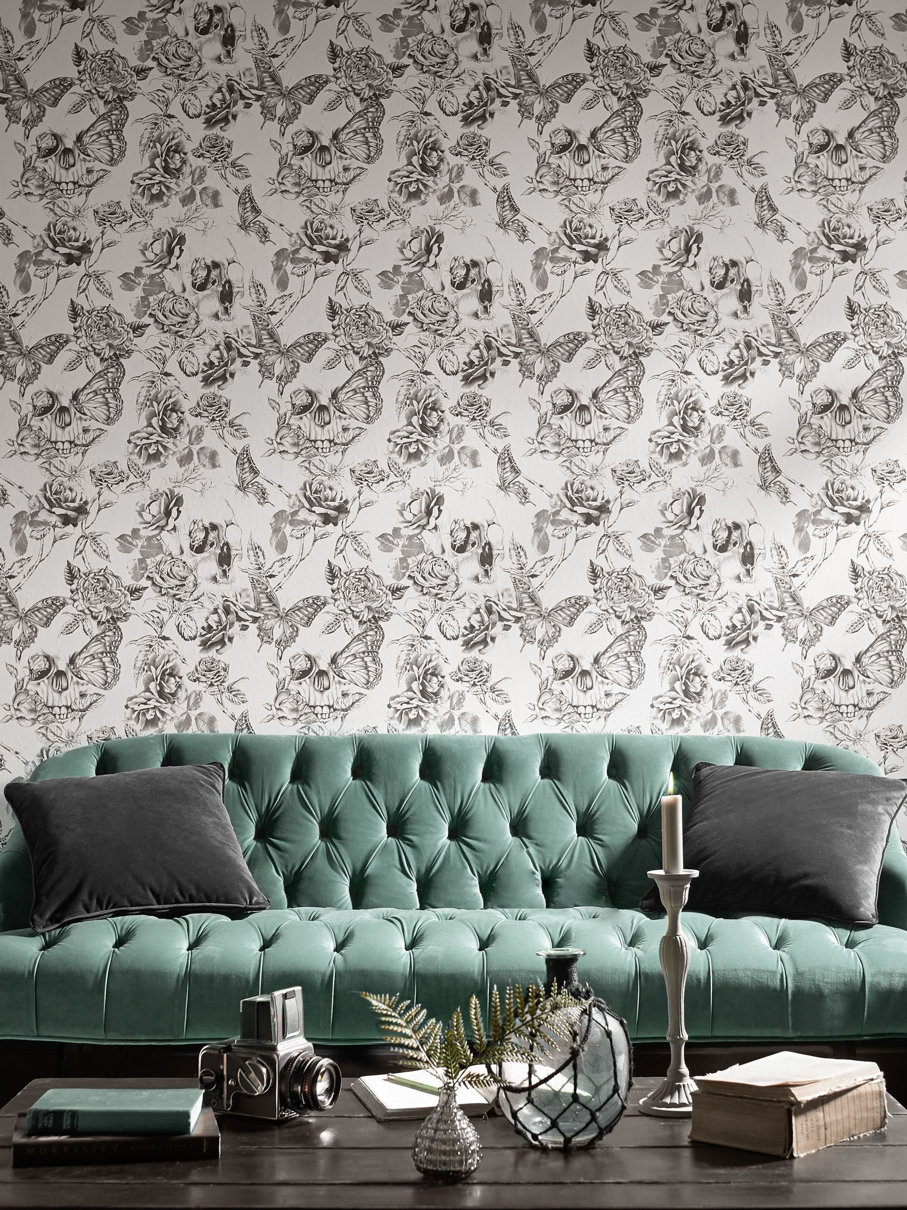 Graham & Brown wallpaper sample Black Skull Roses A4 - British product