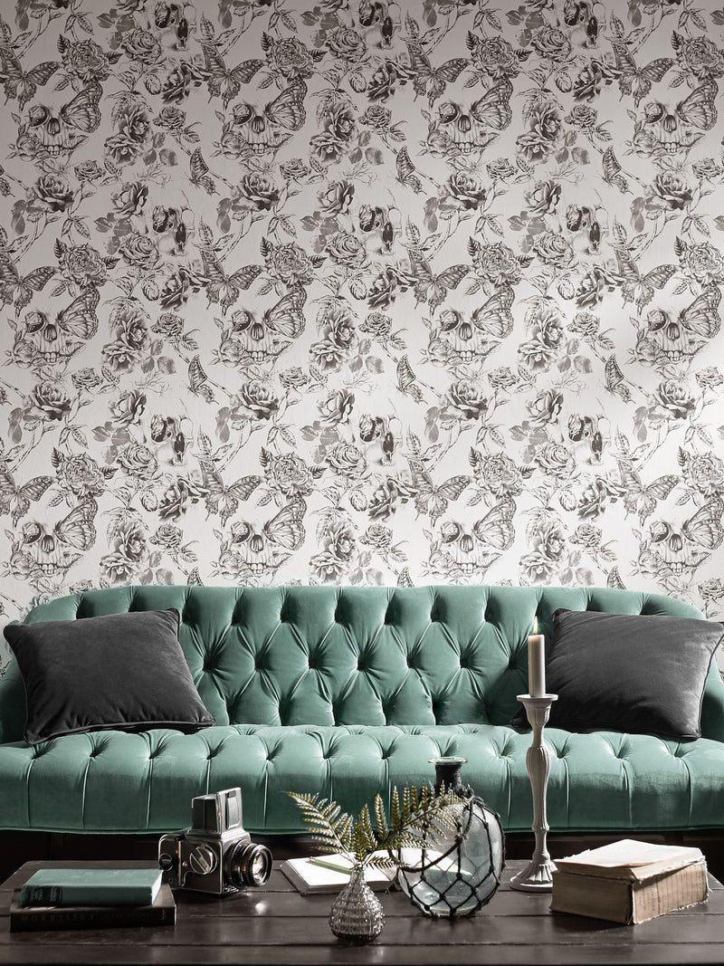 Graham & Brown wallpaper sample Black Skull Roses A4 - British product