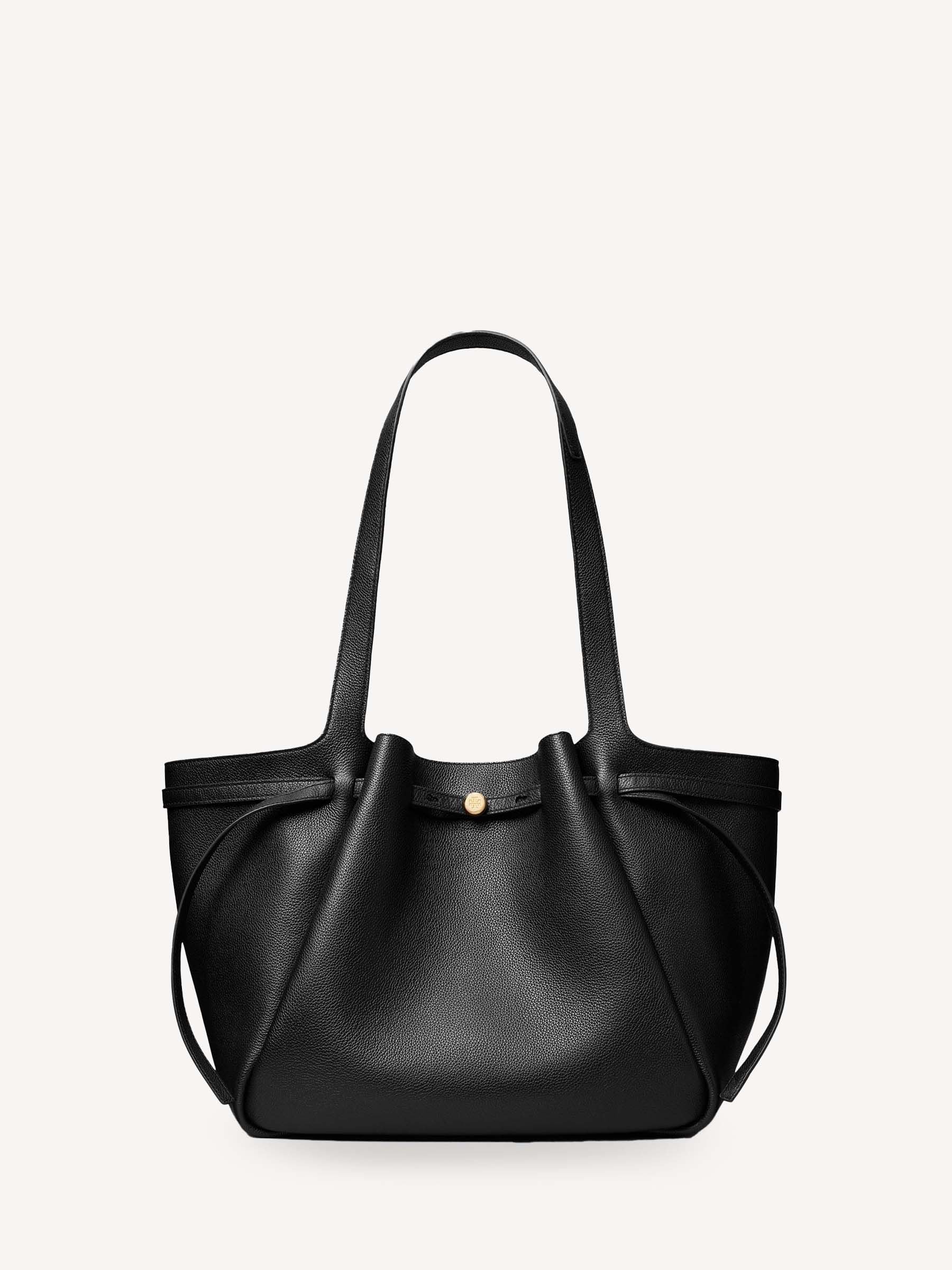 Tory Burch Black Romy Pebbled Tote Bag, imported from the UK