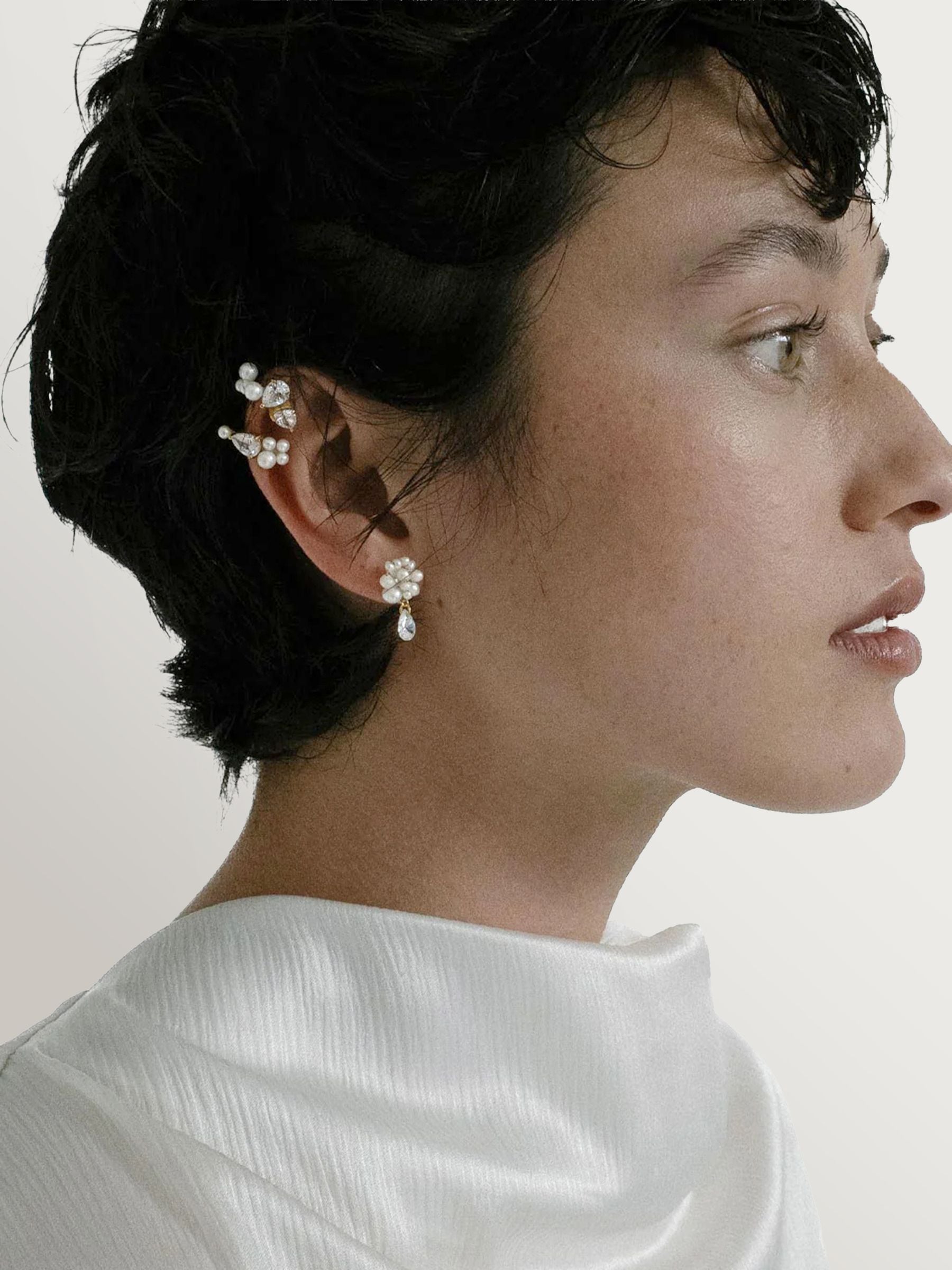 Completedworks silver earrings with freshwater pearls and cubic zirconia - British product