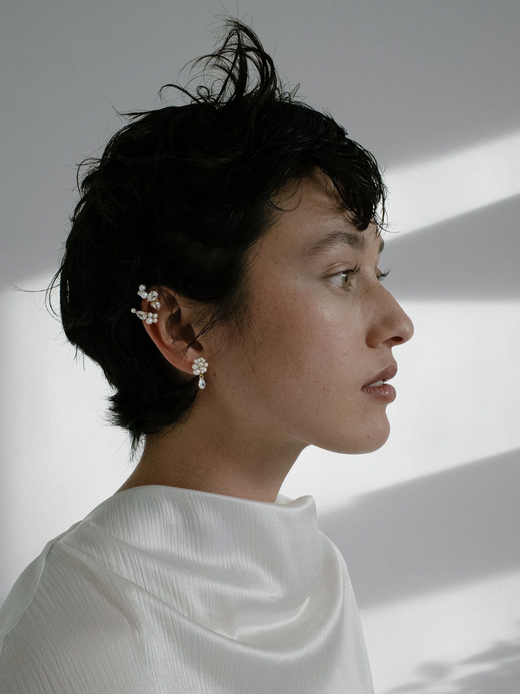 Completedworks silver earrings with freshwater pearls and cubic zirconia - British product