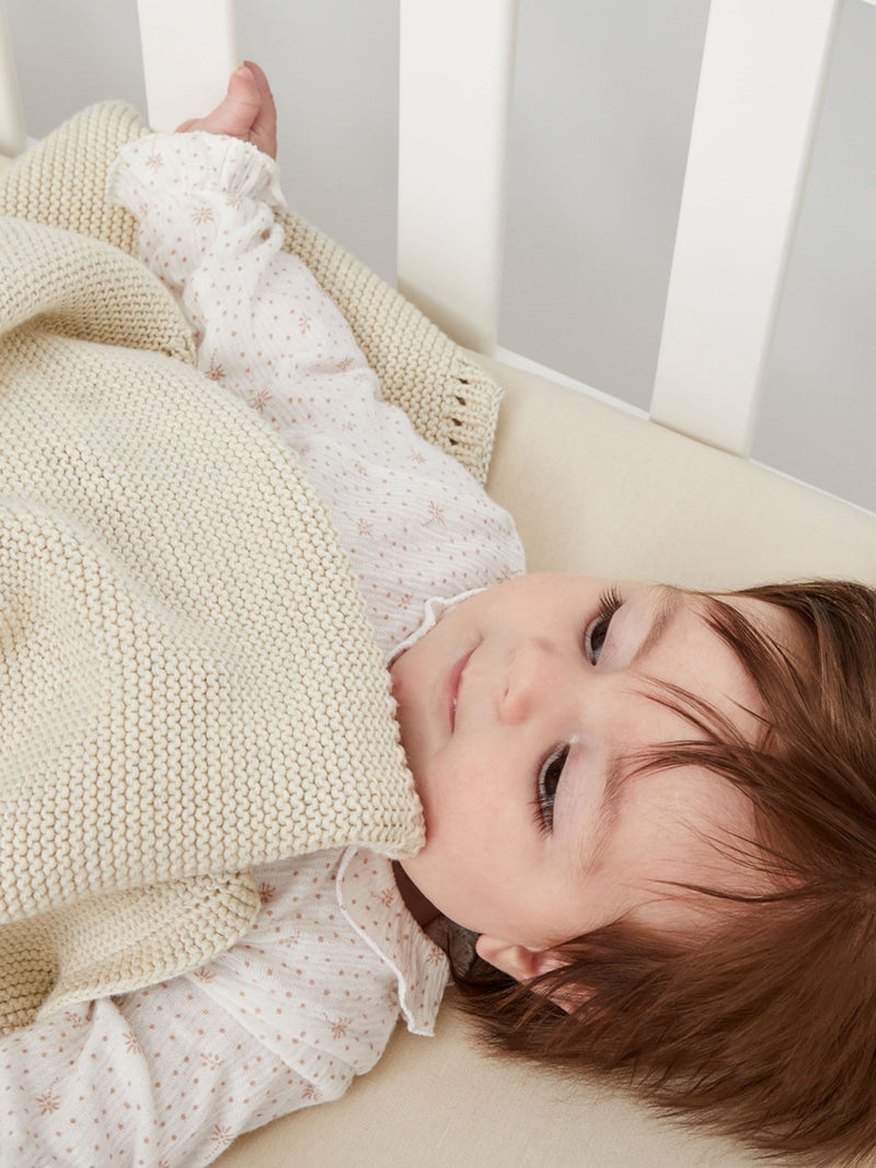 The Little Green Sheep cream knitted cellular baby blanket (British brand)