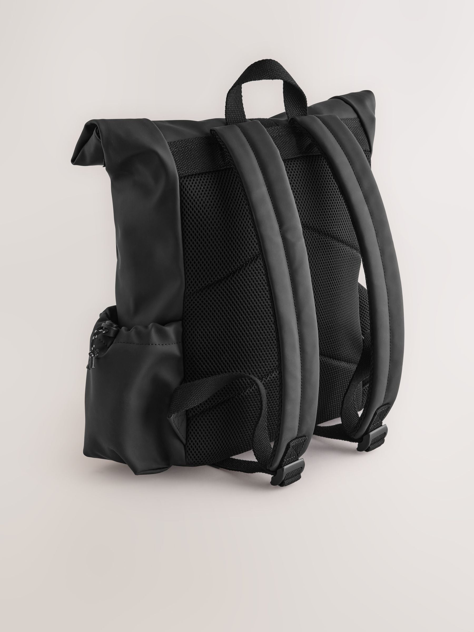 Black roll top backpack polyurethane construction - British product