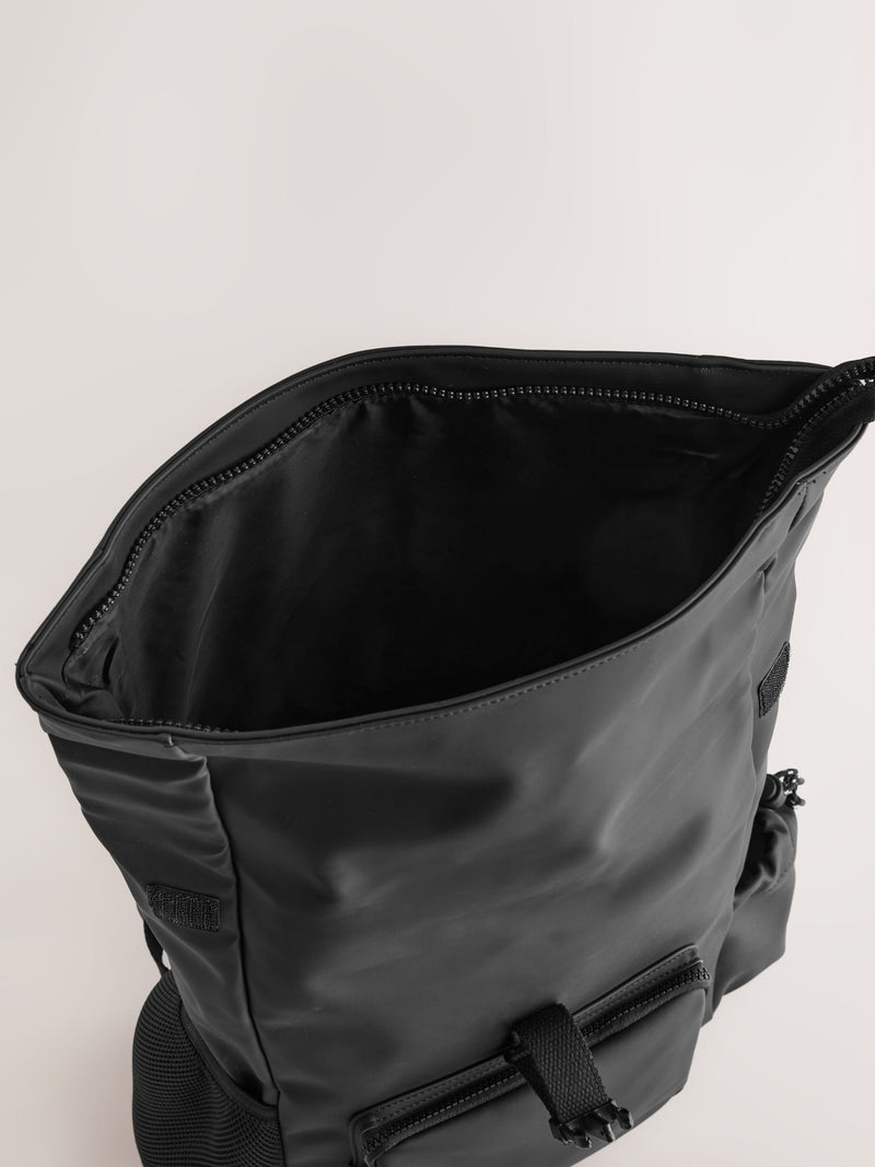 Black roll top backpack polyurethane construction - British product