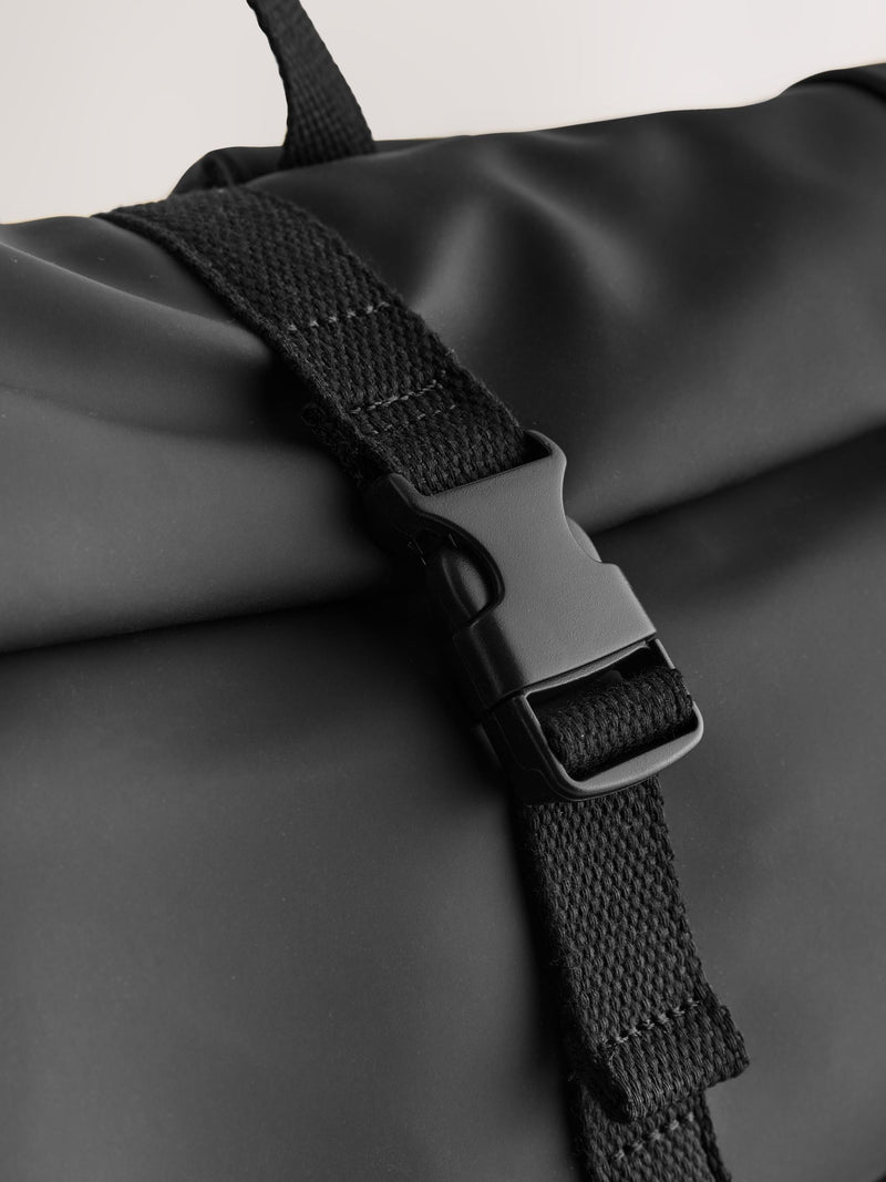 Black roll top backpack polyurethane construction - British product