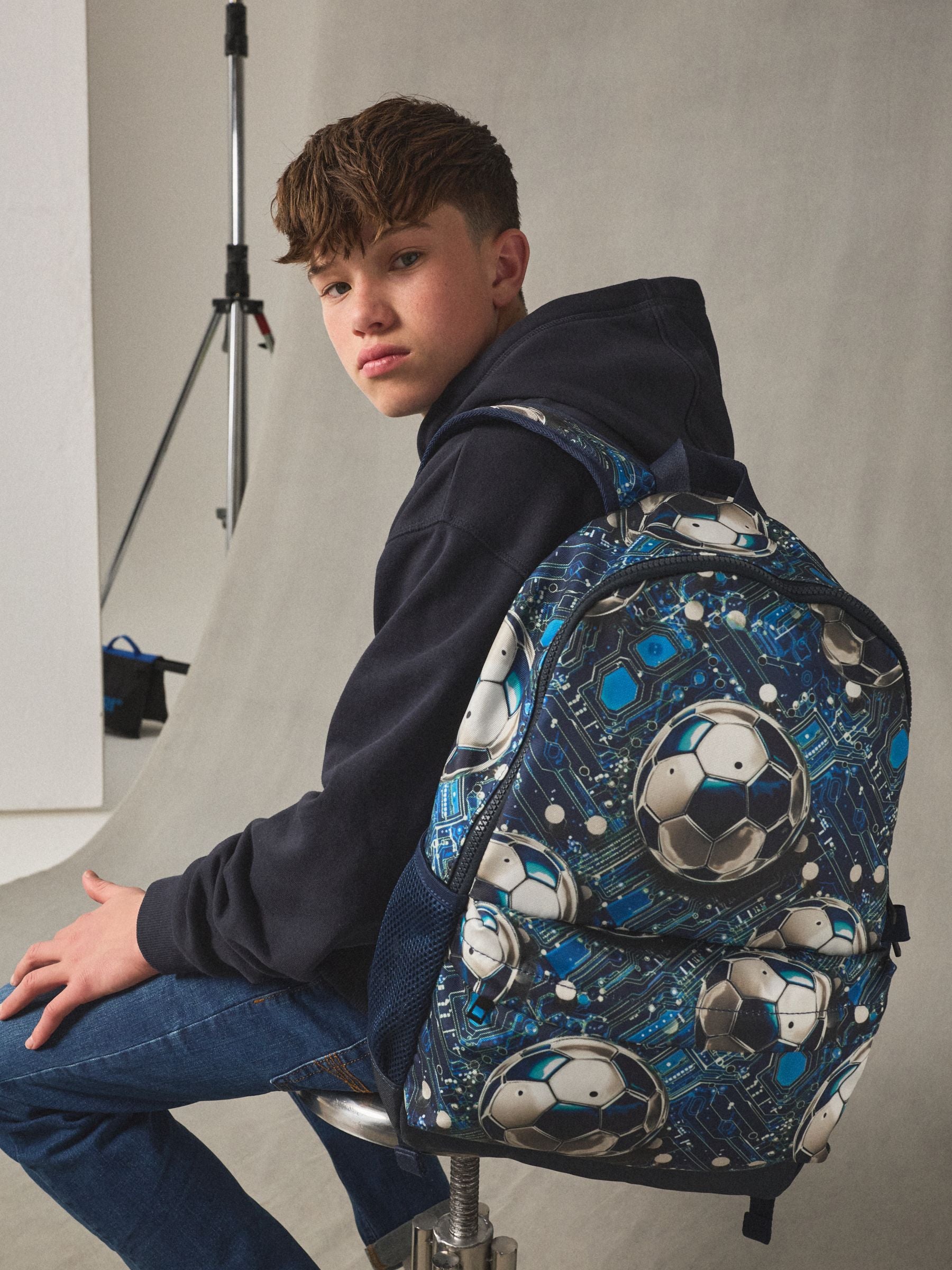 Blue football backpack recycled polyester - British product