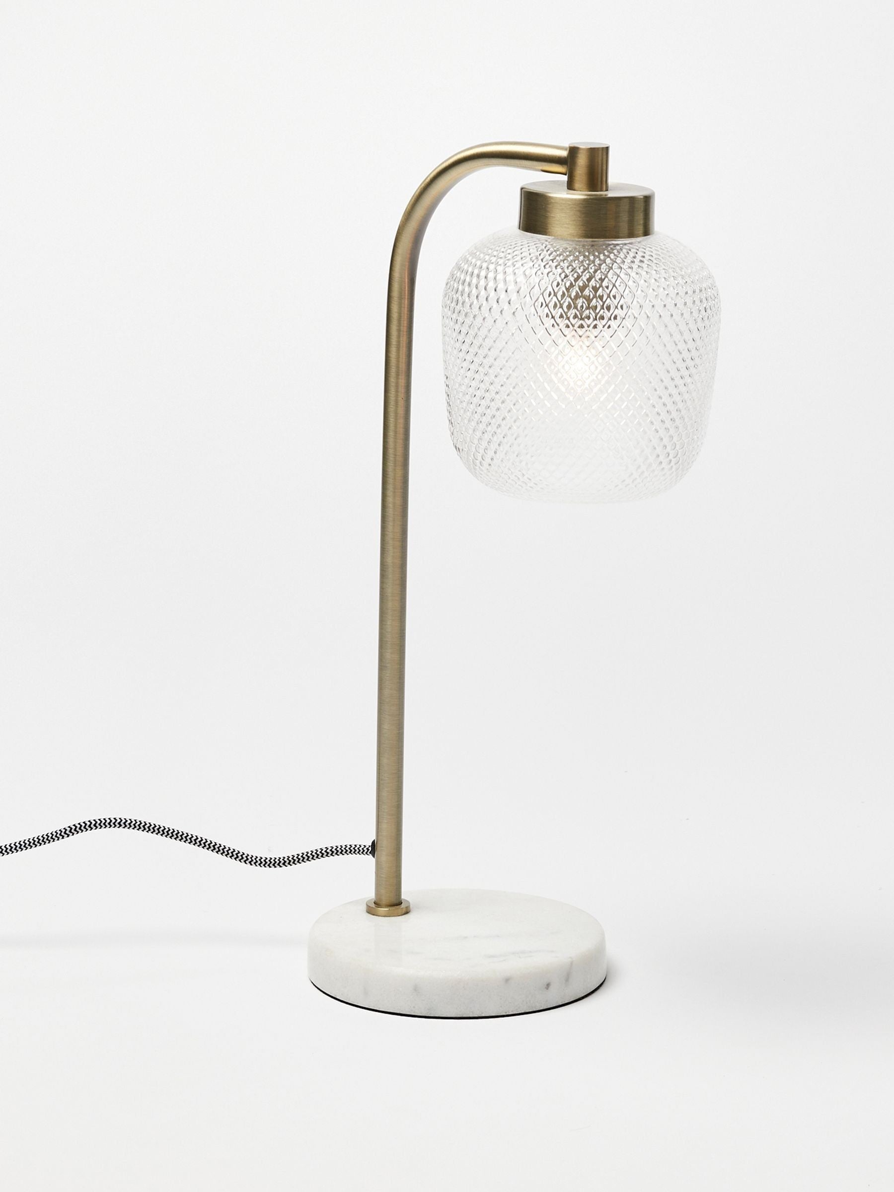 Oliver Bonas Clear Luce gold glass marble desk table lamp, imported from the UK