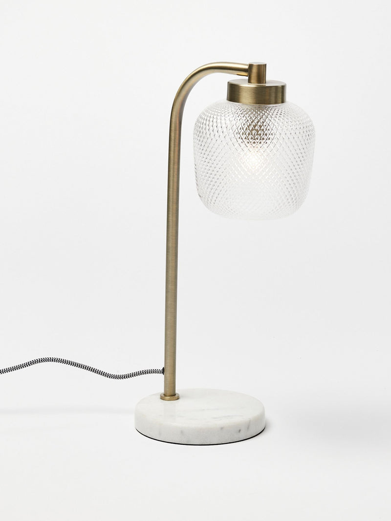 Oliver Bonas Clear Luce gold glass marble desk table lamp, imported from the UK