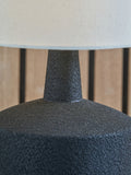 Pacific black wood effect ceramic table lamp with white shade, UK version