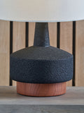 Pacific black wood effect ceramic table lamp with white shade, UK version