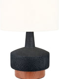 Pacific black wood effect ceramic table lamp with white shade, UK version