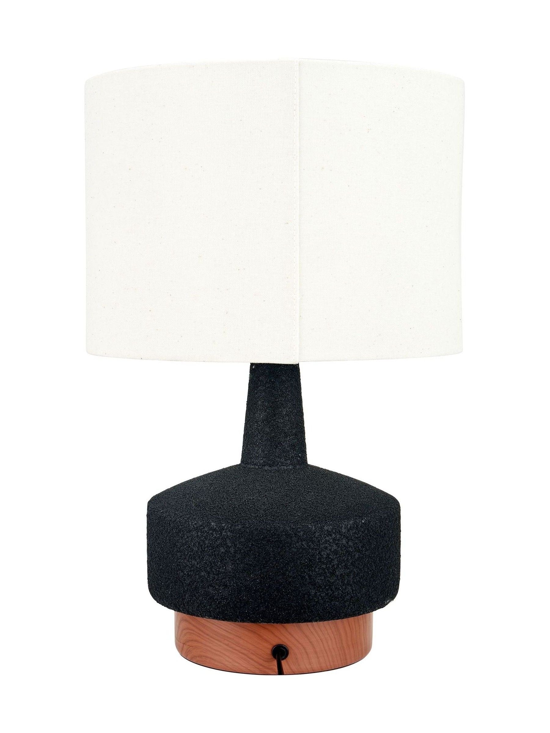Pacific black wood effect ceramic table lamp with white shade, UK version