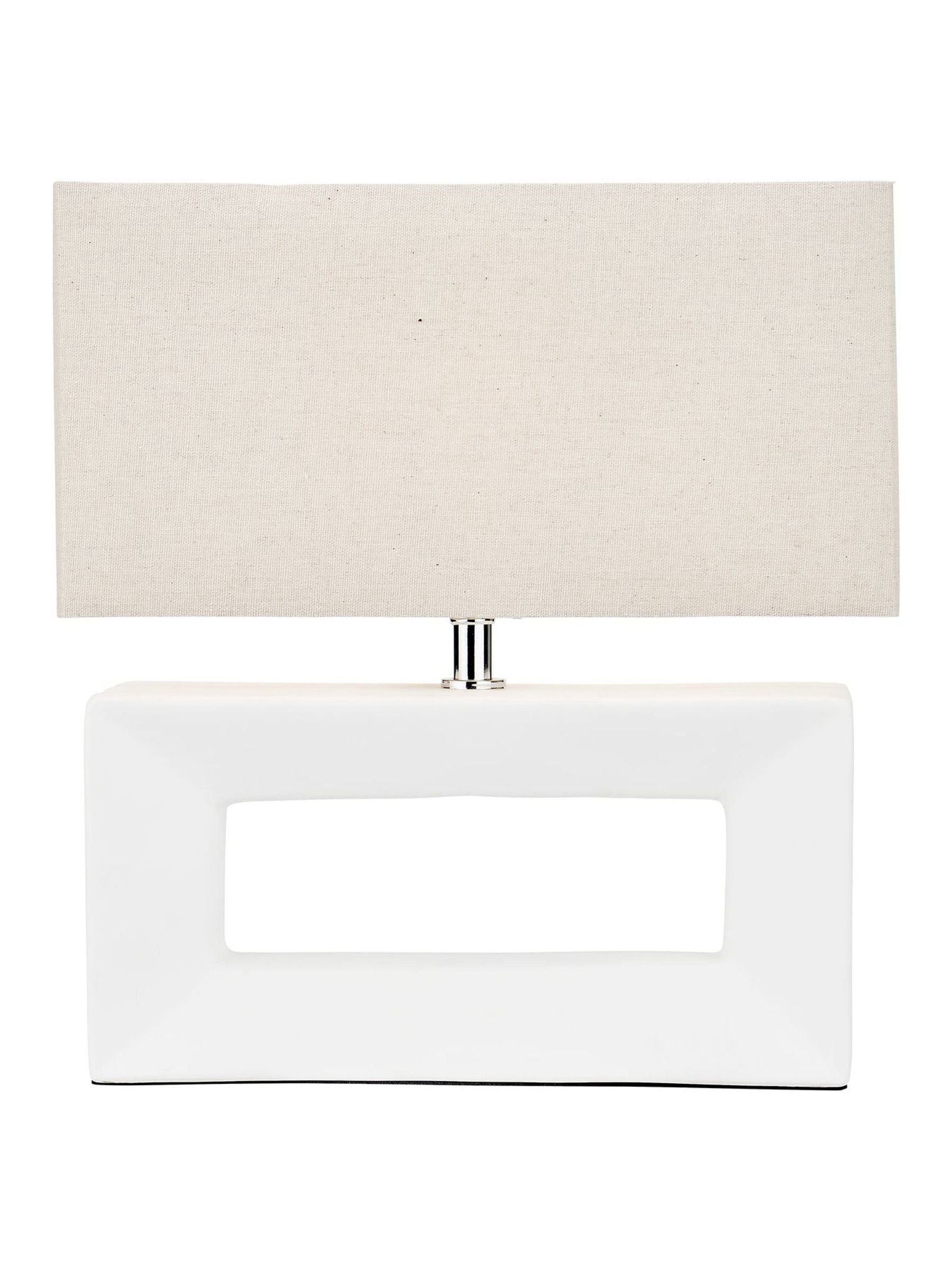 White ceramic rectangular table lamp with linen shade - British product