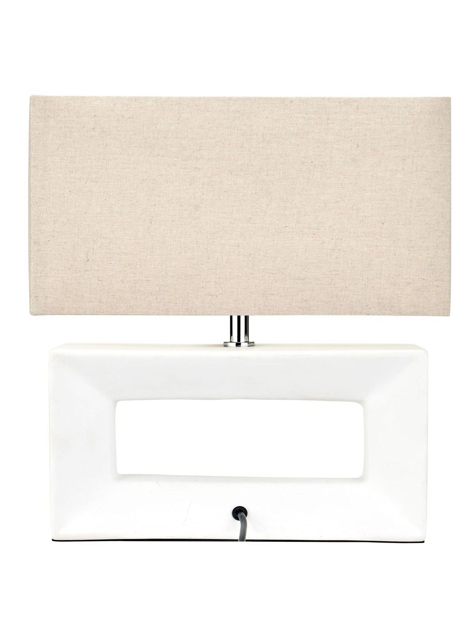 White ceramic rectangular table lamp with linen shade - British product