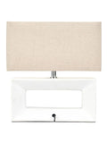 White ceramic rectangular table lamp with linen shade - British product