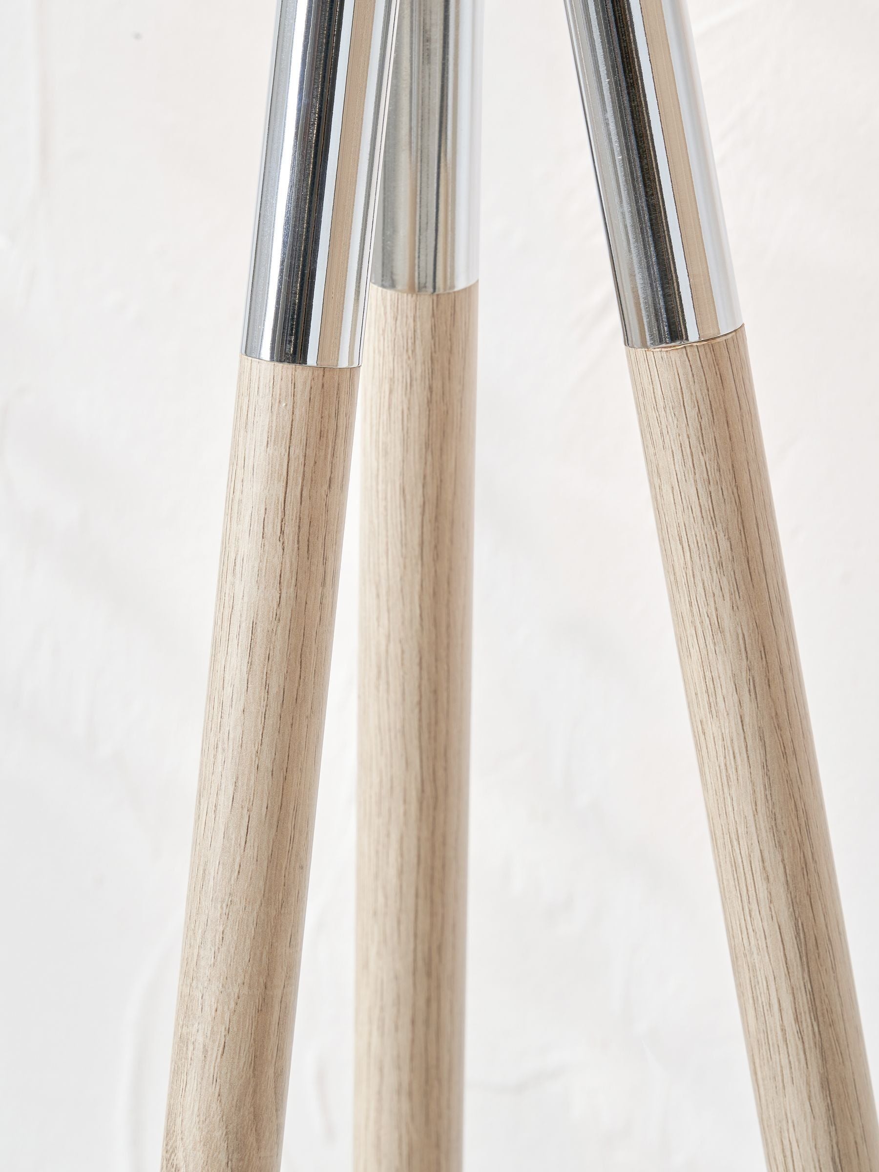 Tripod floor lamp wood grain silver metal 158cm - British product
