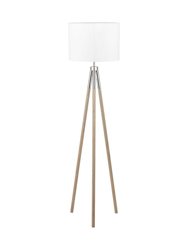 Tripod floor lamp wood grain silver metal 158cm - British product