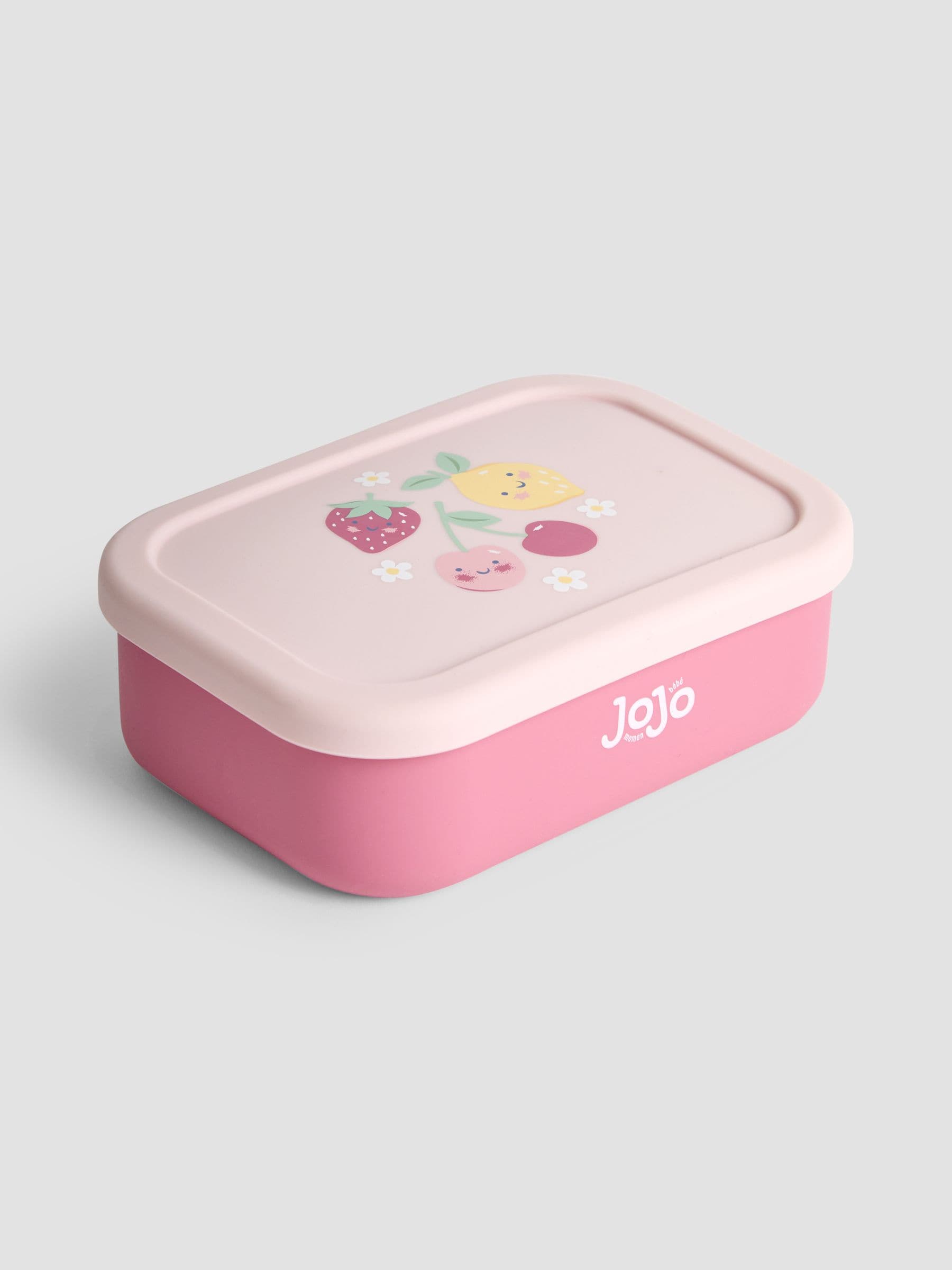 صندوق غداء مربع سيليكون مطبوع JoJo Maman Bébé بطبعة فاكهة وردية، إصدار المملكة المتحدة