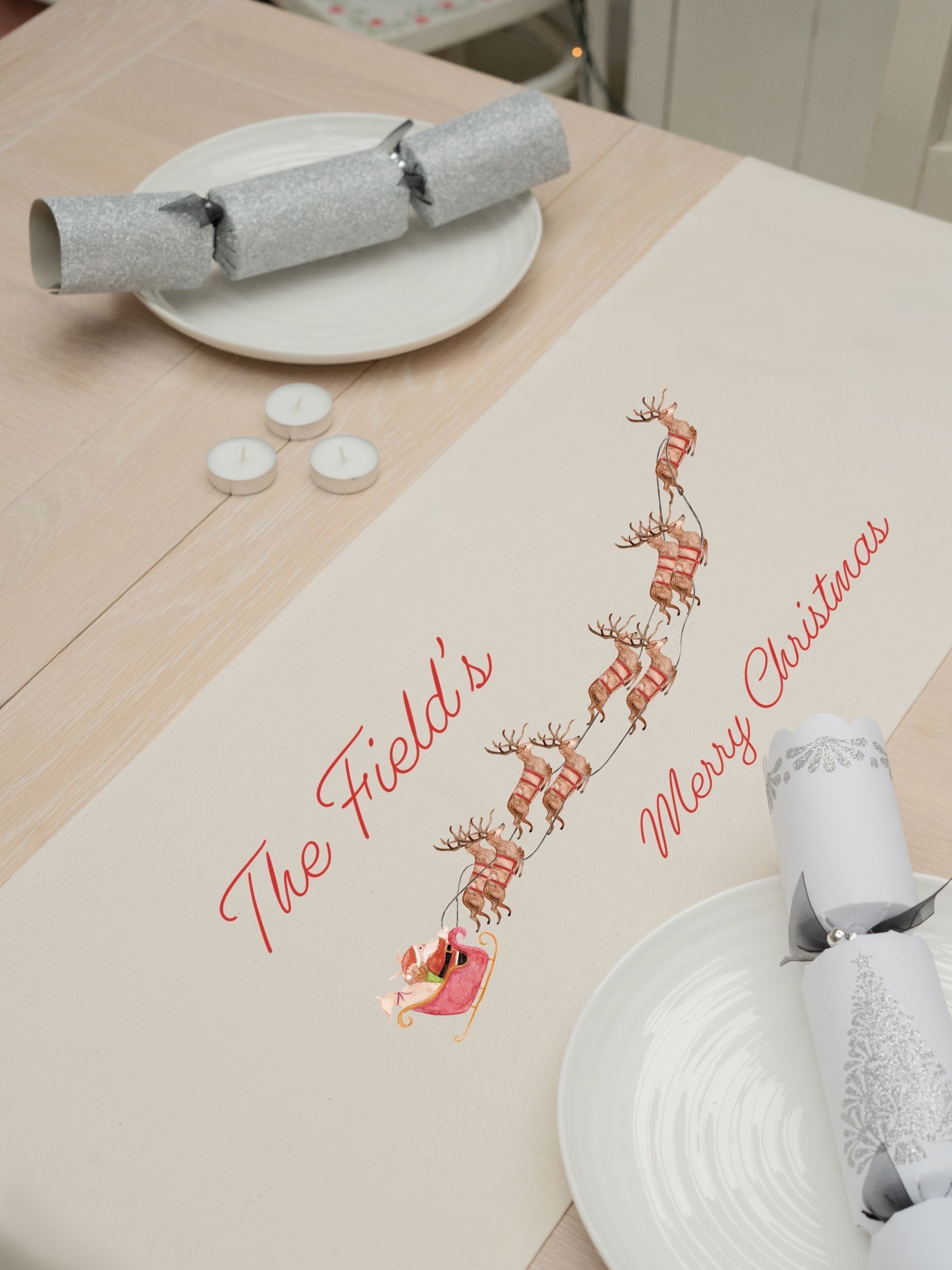 Jonnys Sister personalised reindeer table runner - British product
