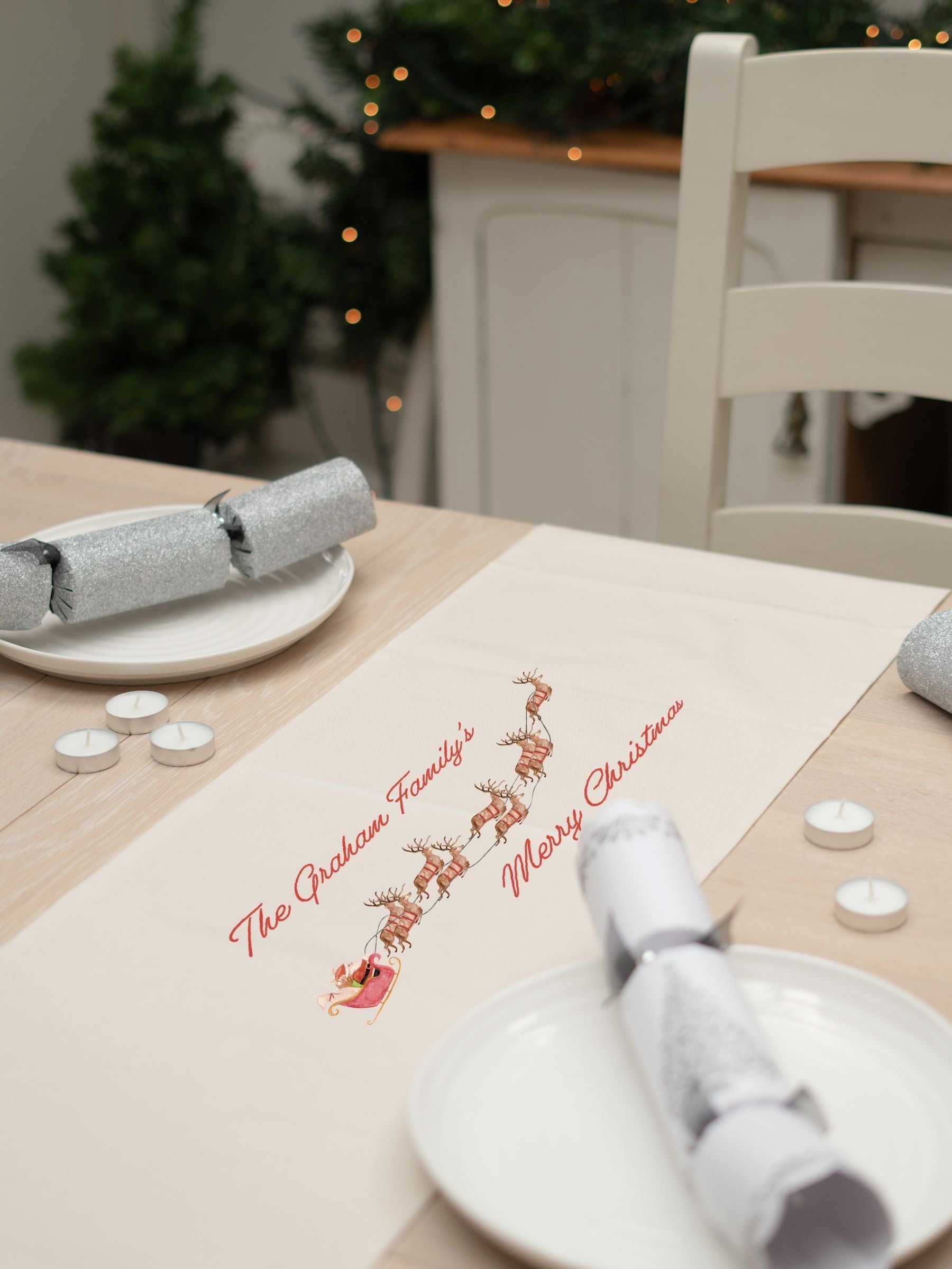 Jonnys Sister personalised reindeer table runner - British product