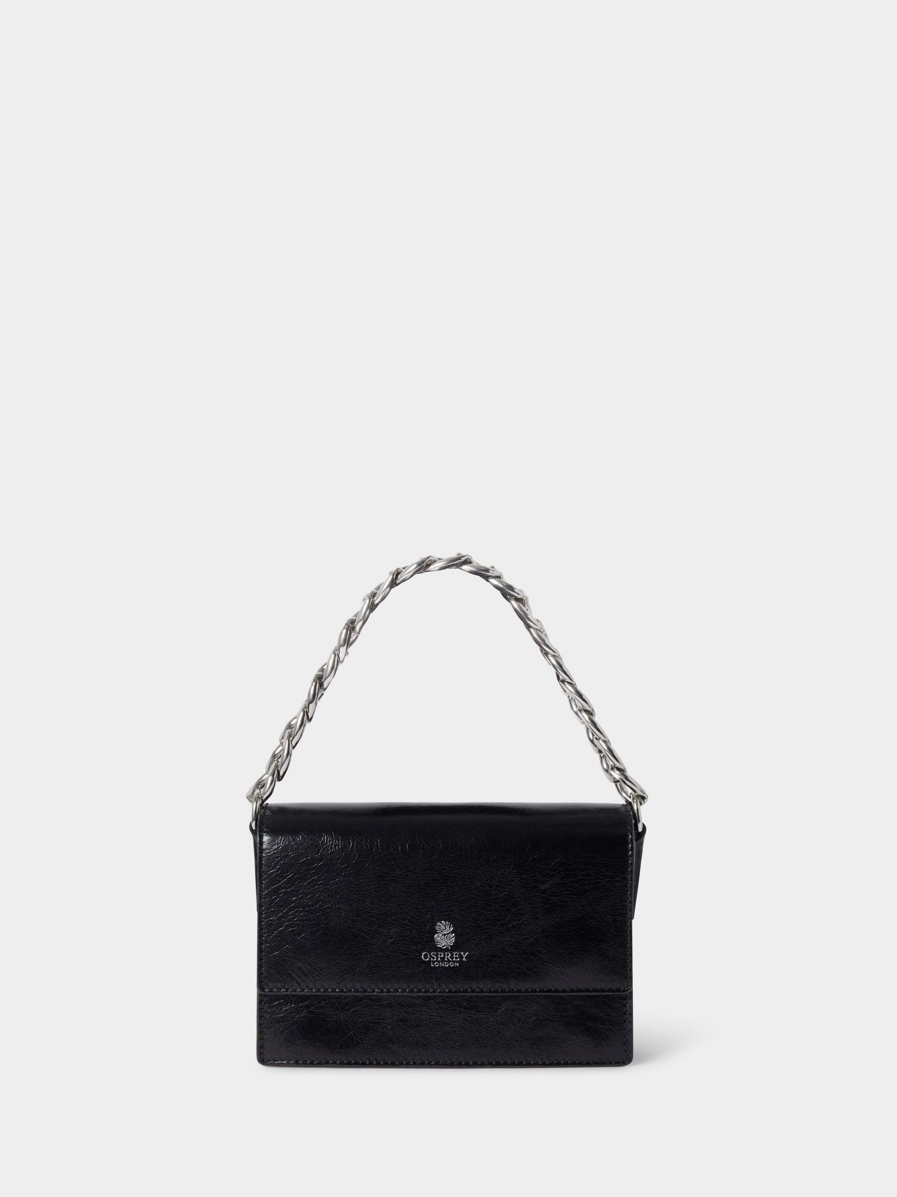 Osprey London black leather mini clutch with chunky chain (British brand)