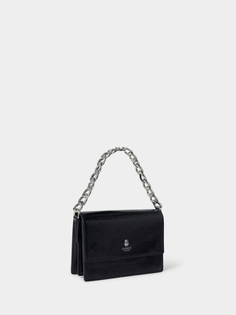 Osprey London black leather mini clutch with chunky chain (British brand)