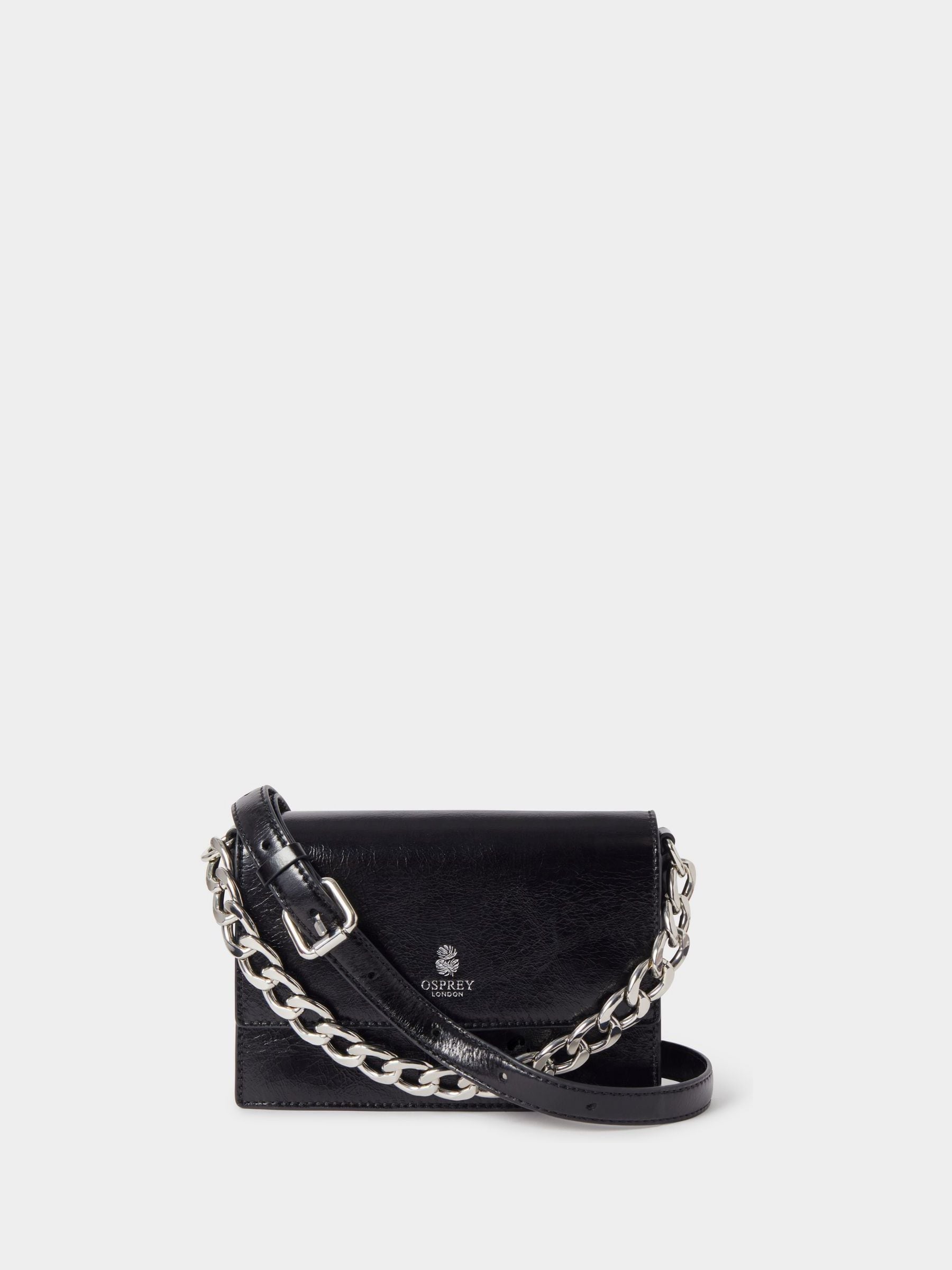 Osprey London black leather mini clutch with chunky chain (British brand)