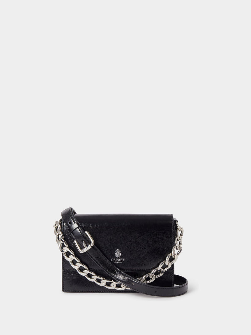 Osprey London black leather mini clutch with chunky chain (British brand)
