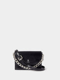 Osprey London black leather mini clutch with chunky chain (British brand)