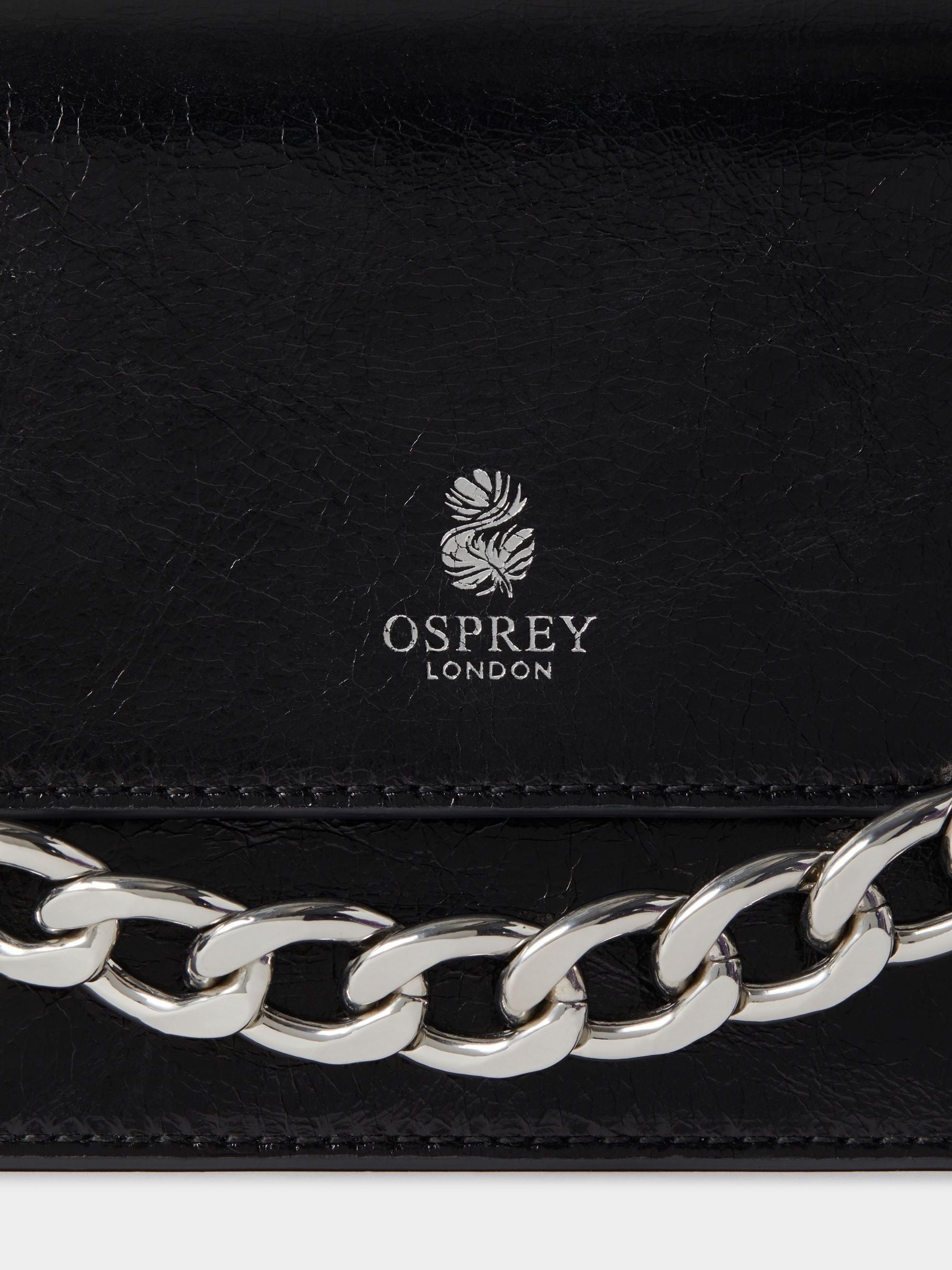 Osprey London black leather mini clutch with chunky chain (British brand)