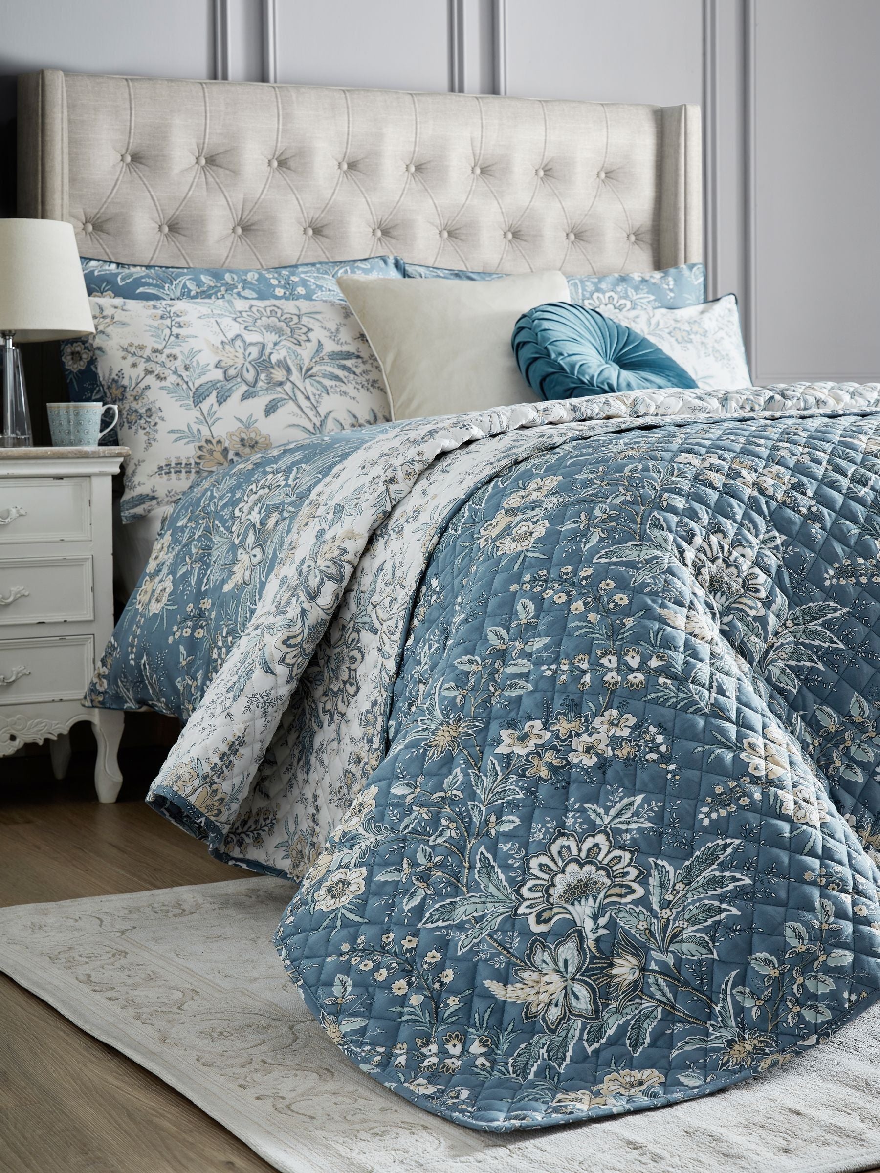 Laura Ashley Seaspray Blue Marlbrook quilted bedspread, imported from the UK