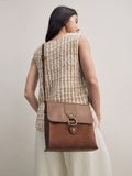 Tan brown genuine leather pocket messenger bag, UK version