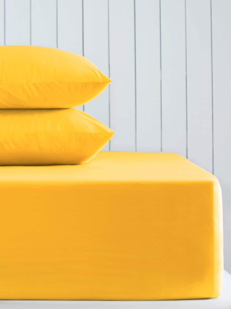 Sábana bajera ajustable extra profunda de algodón de color amarillo brillante - Producto británico