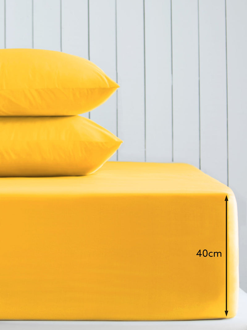 Sábana bajera ajustable extra profunda de algodón de color amarillo brillante - Producto británico