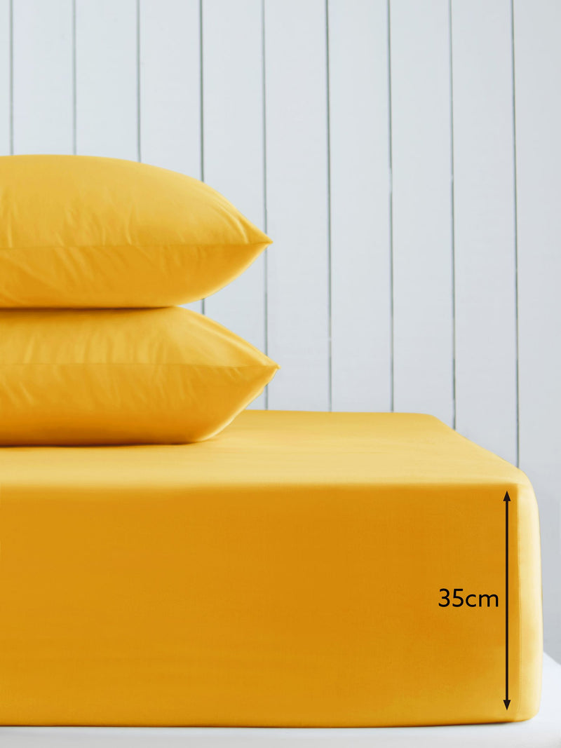 Bright yellow cotton rich deep fitted bed sheet - British product