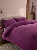 Dark pink teddy fleece duvet cover and pillowcase set - British product