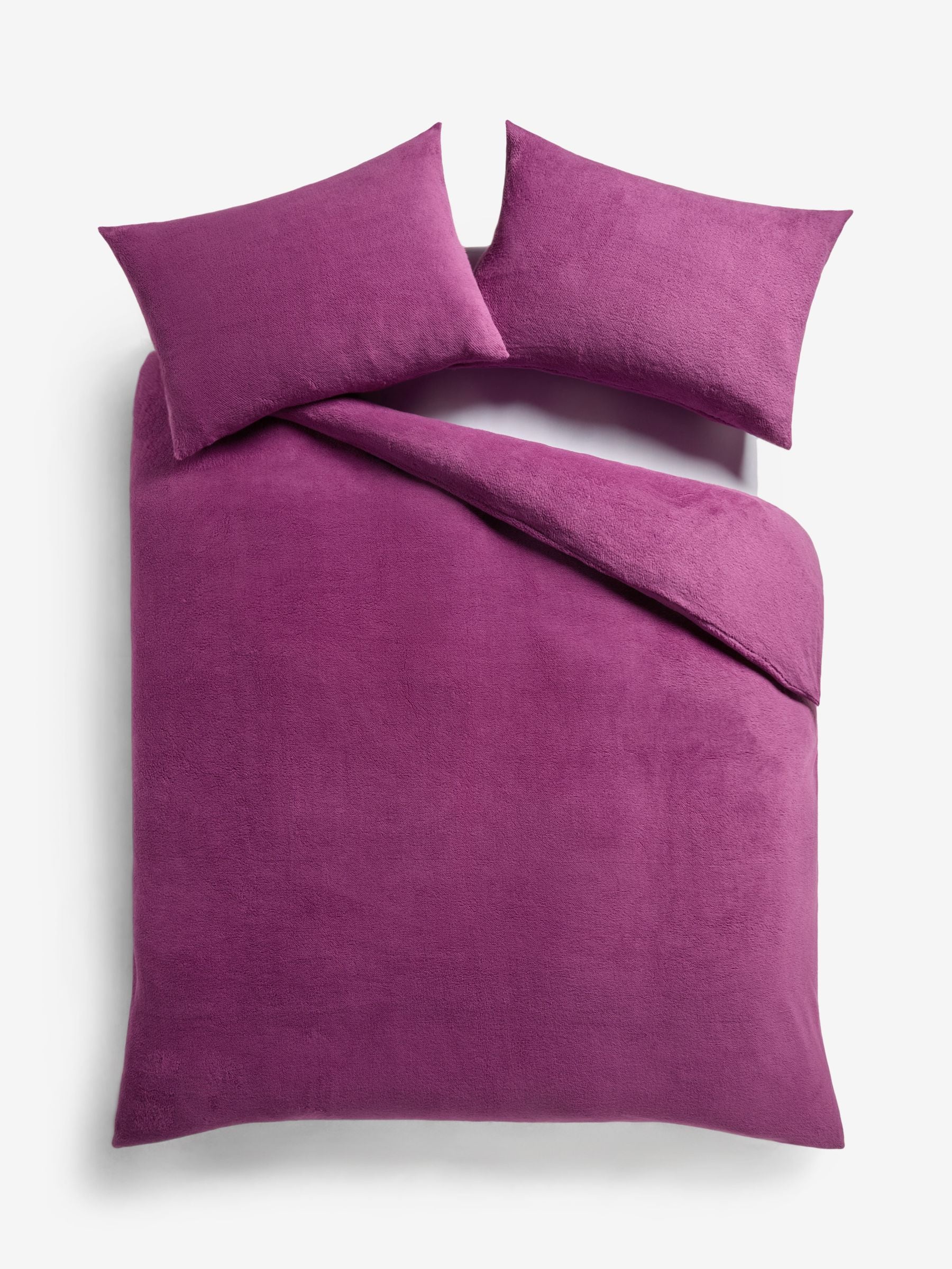 Dark pink teddy fleece duvet cover and pillowcase set - British product