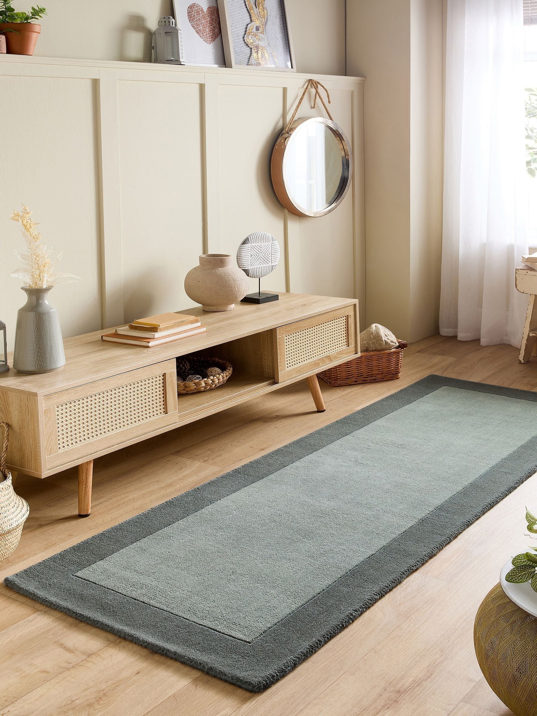Origin Rugs Green Borders Wool Runner