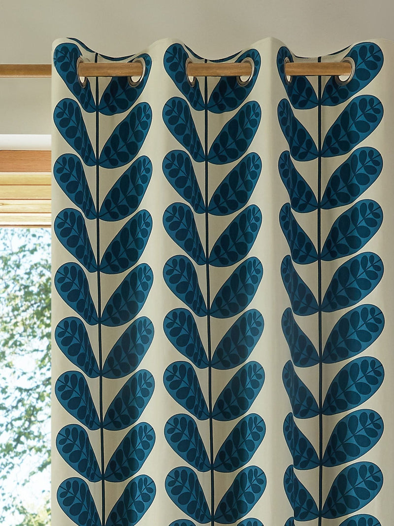 Orla Kiely blue botanica blackout eyelet curtains (British brand)