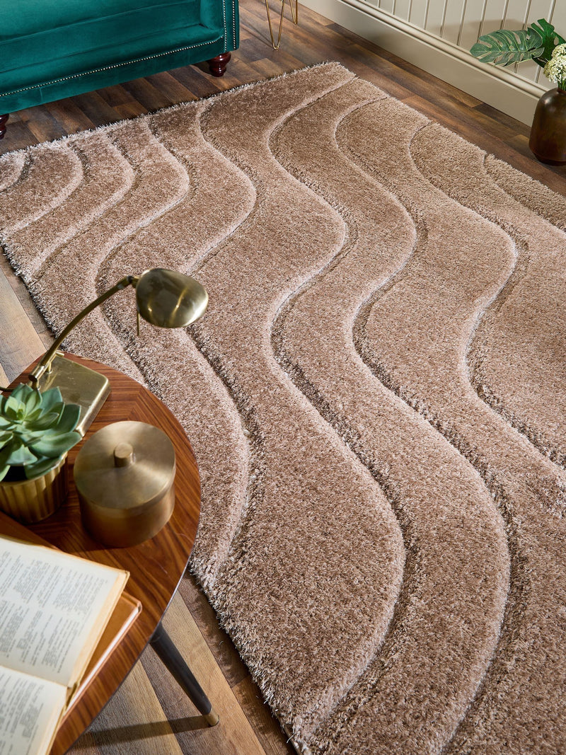 Origin Rugs shaggy rug soft carved wave, imported from the UK