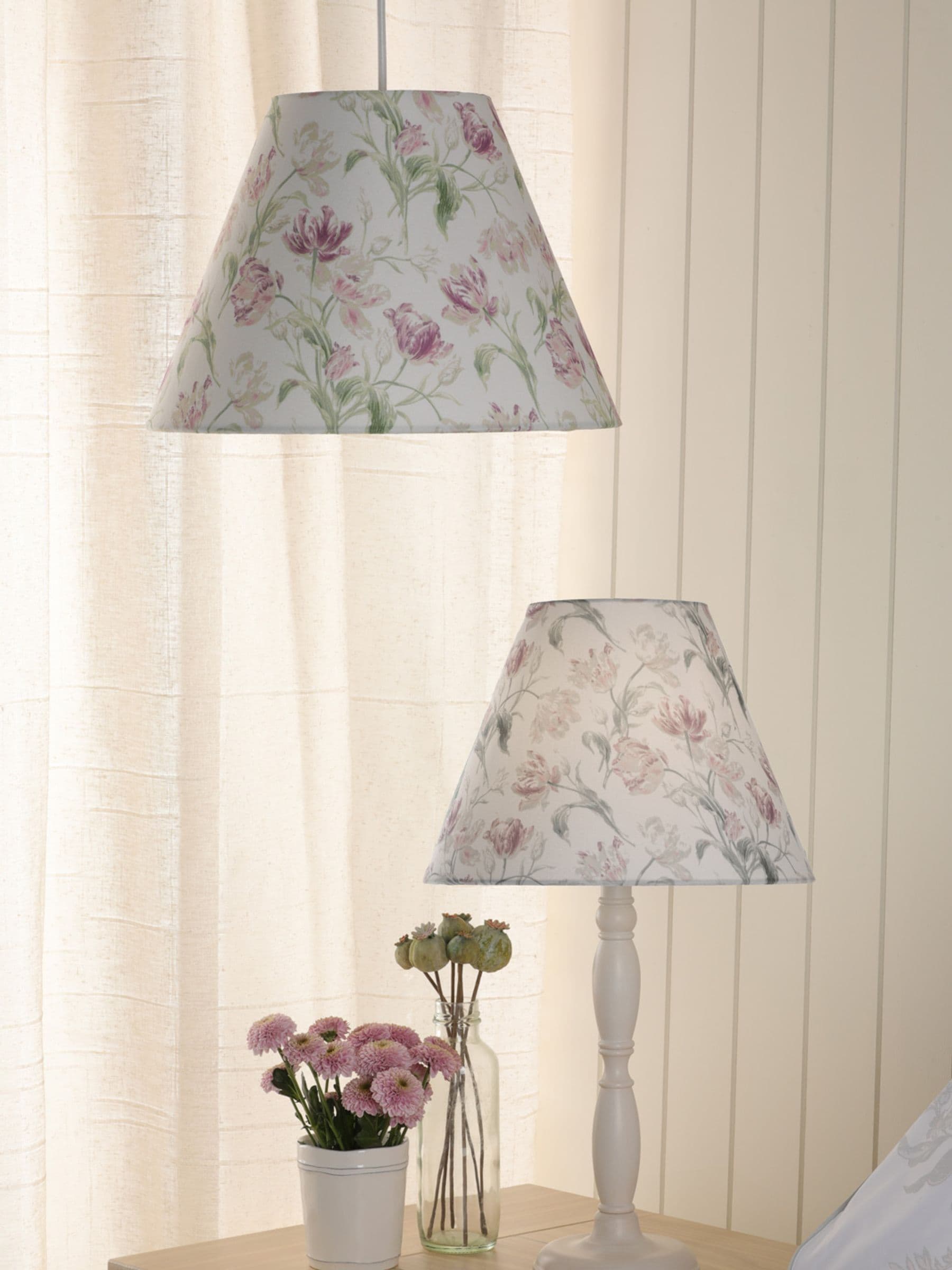 Laura Ashley Gosford table lamp white metal pink shade H47cm - British product