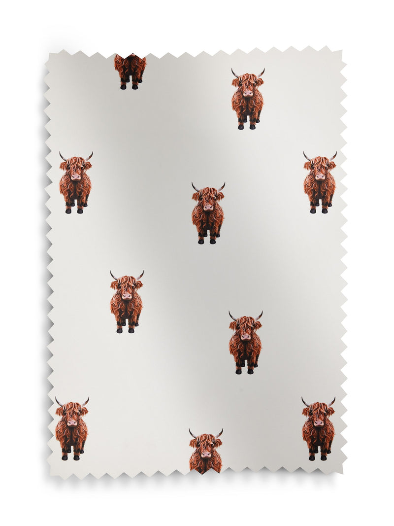 Natural Hamish Highland Cow blackout roller blind, imported from the UK